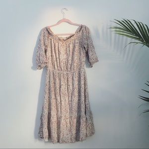 Floral off the shoulder dress.